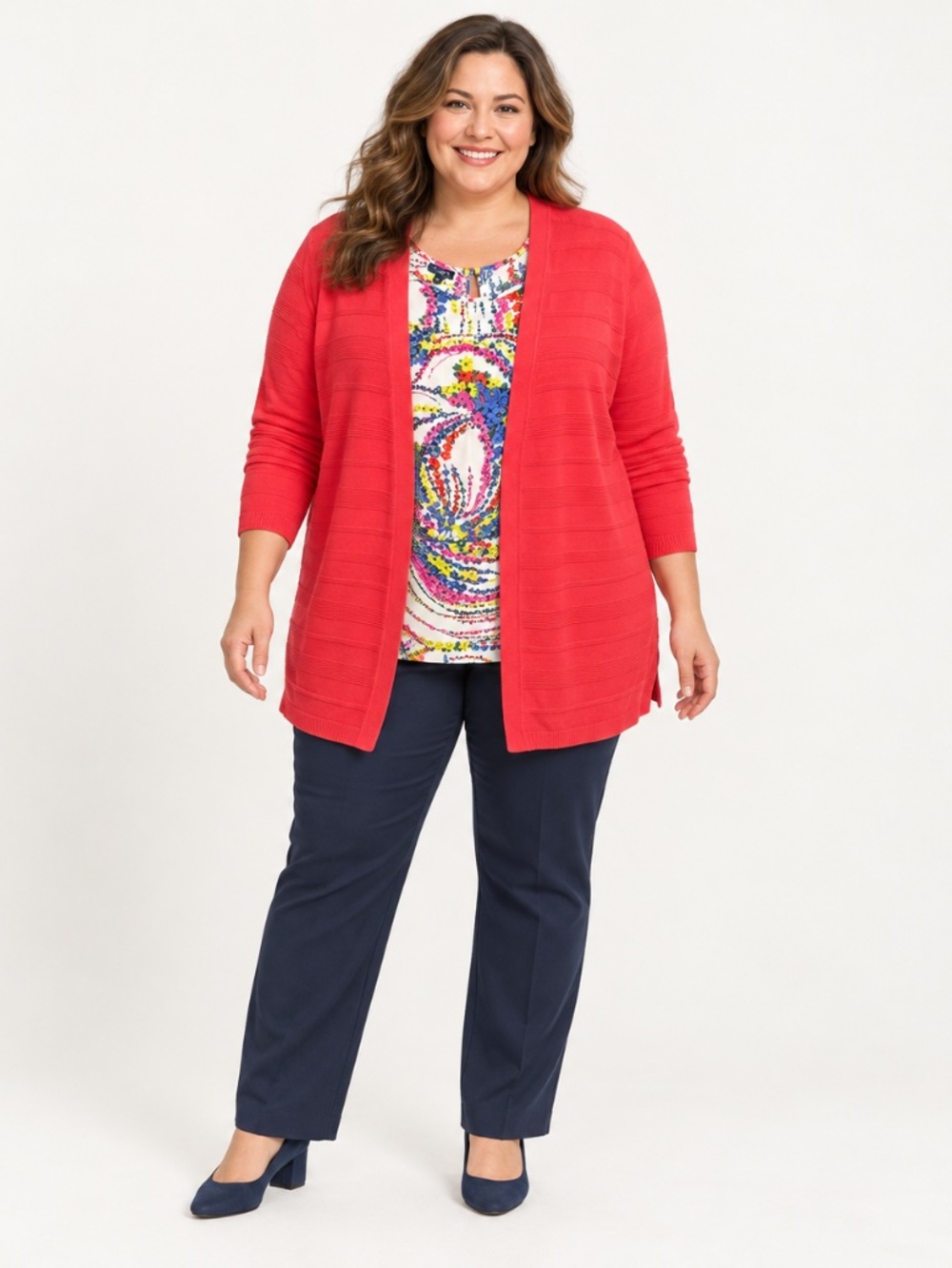 Talbots Woman 3X Floral Shell & 2X Coral Cardigan 2 Piece Outfit Plus Size